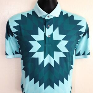 Greyson Performance Golf Polo Big Sky Geometric Aztec Print Blue Green Bold Sz M